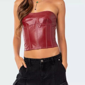 Women’s Fashion PU Leather Lace-up Waist-controlled Top