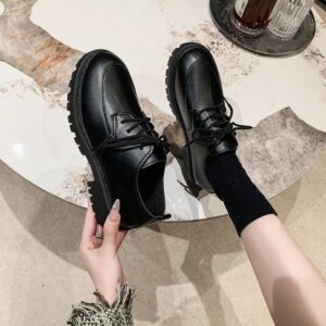 Plus Size Platform Lace-up Loafers Leather Shoes For Women