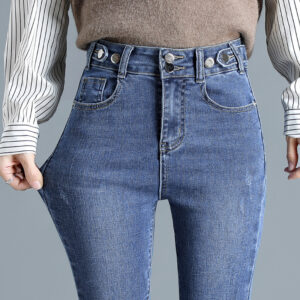 High Waist Stretch Jeans Tight And Warm Skinny Pants Women