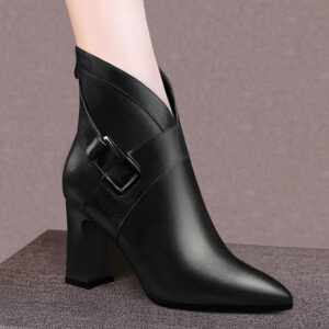 Women’s Thick Heel High-top Shoes Fashion Leather Ankle Boots