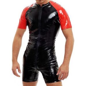 Men’s PVC Bright Leather Bodysuit Sexy Slim Jacket