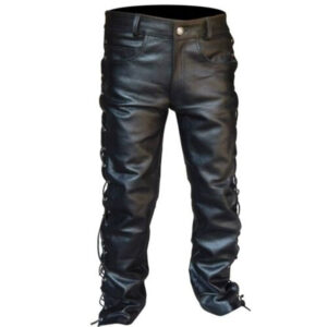 Solid Color PU Strap Casual Leather Pants