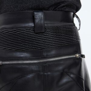 Deconstructing Three-dimensional Stitching Punk Leather Pants Metal Zipper Embellished Bootcut Casual Trousers