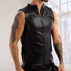 Men’s Matte Leather Tank Top Shiny Leather Sleeveless