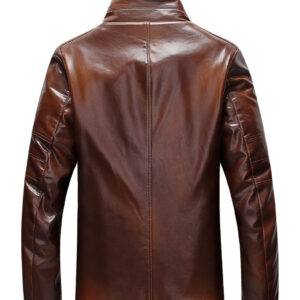 Men PU Leather Stand Collar Jacket