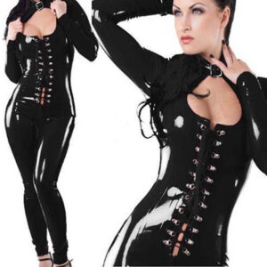 Ladies Lace Up Pole Dance Dress Patent Leather Bodysuit