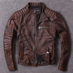 Short Stand-up Collar Slim Fit Trendy Leather Jacket For Men