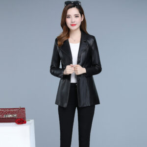 Short Leather Jacket Women Suit Collar Slim Fit