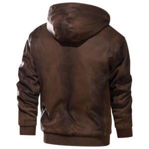 Men’s Leather Jacket Men Motorcycle Removable Hood