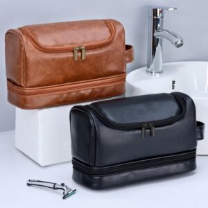 Leather Cosmetics Storage Bag Travel Toiletry Bag Portable Men’s Business Simplicity Portable With Hook