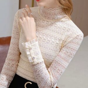 Half-high Neck Lace Bottom Blouse For Women In Autumn And Winter