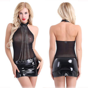 Black Patent Leather Hip Lanyard Dress