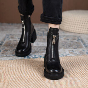 Women’s Leather Platform Thick Heel Ankle Boots