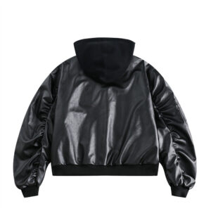 Hooded PU Leather Workwear Jacket For Men