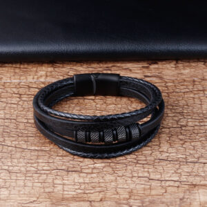 Leather Cord Bracelet Leather Braided Bracelets Genuine Leather Multi-layer Men’s Jewelry