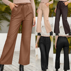 PU Loose Trousers Motorcycle Leather Straight Leg Wide Leg Leather Pants Women