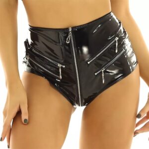 Bright PVC Patent Leather Sexy Open-end Shaping Shorts