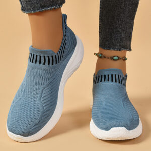 Striped Flat Sneakers Fashion Lightweight Breathable Socks Flats Shoes For Women Slip On Sports Shoes