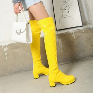 Candy Patent Leather Ladies Back Zip Knee Boots