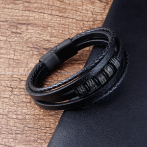 Leather Cord Bracelet Leather Braided Bracelets Genuine Leather Multi-layer Men’s Jewelry