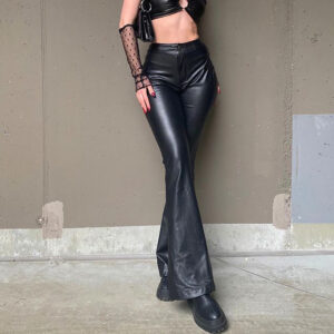 Women’s PU Leather High Waist Stretch Fashion Bootleg Pants