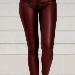 Pure Color PU Sexy Leather Pants Casual Feet Pants Women