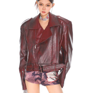 Stand Collar Jacket Motorcycle Leather Coat Women