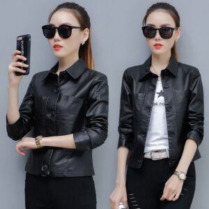 Leather Jacket Slim Slimming Ladies Motorcycle