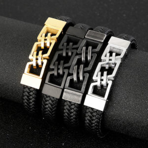 Stainless Steel Magnetic Buckle Leather Bracelet Jewelry