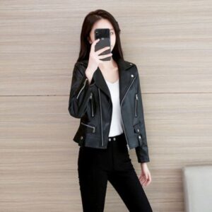 Women’s Short Pu Leather Jacket New Motorcycle