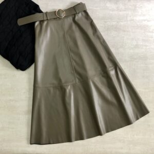 AutumnWinter Skirt PU Leather Skirt Metal Buckle Belt