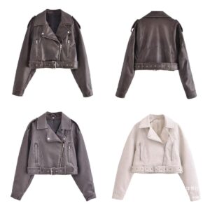 Washed Leather Motorcycle Jacket Women