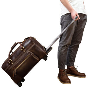 Men’s Genuine Leather Trolley Case Retro Leather Travel Bag