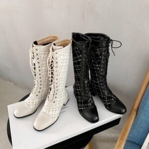 Euro-american Style Large Size Splicing Lace-up High Boots For Women