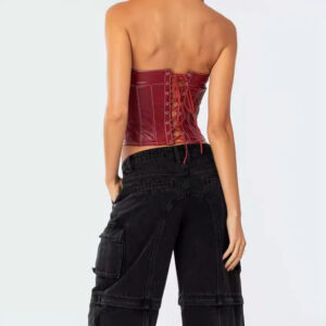 Women’s Fashion PU Leather Lace-up Waist-controlled Top