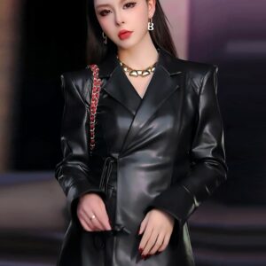 Black PU Leather Suit Jacket For Women