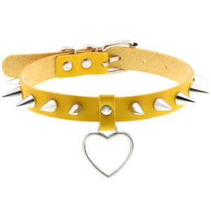 Spiked Rivets Peach Heart Love Heart Pendant Leather Collar