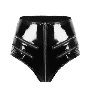 Bright PVC Patent Leather Sexy Open-end Shaping Shorts