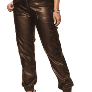 Workwear Ankle-tied Leather Pants Fashionable Overalls With Multiple Pockets