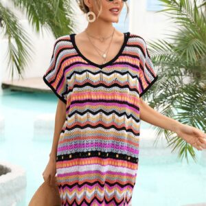 Holiday Seaside Patchwork Colorful Beach Swimsuit Blouse For Women