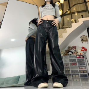 Straight Slim PU Leather Baggy Pants