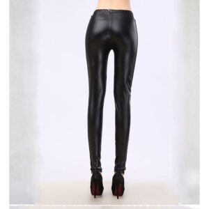 New Style Rose Lace Stitching PU Faux Leather Nine-Point Leggings