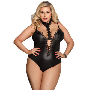 Leather Large Size One-Piece Underwear Deep V