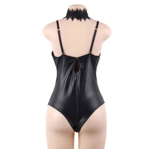 Leather Large Size One-Piece Underwear Deep V