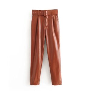 Women’s solid color PU leather trousers