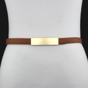 Women’s long gold buckle leather leather thin belt