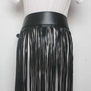 pu leather tassel midi skirt