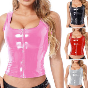 New Women’s Bright PVC Patent Leather Zipper Vest