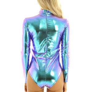 Women’s Patent Leather Long Sleeve Zip Bodysuit