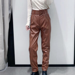 Women’s solid color PU leather trousers